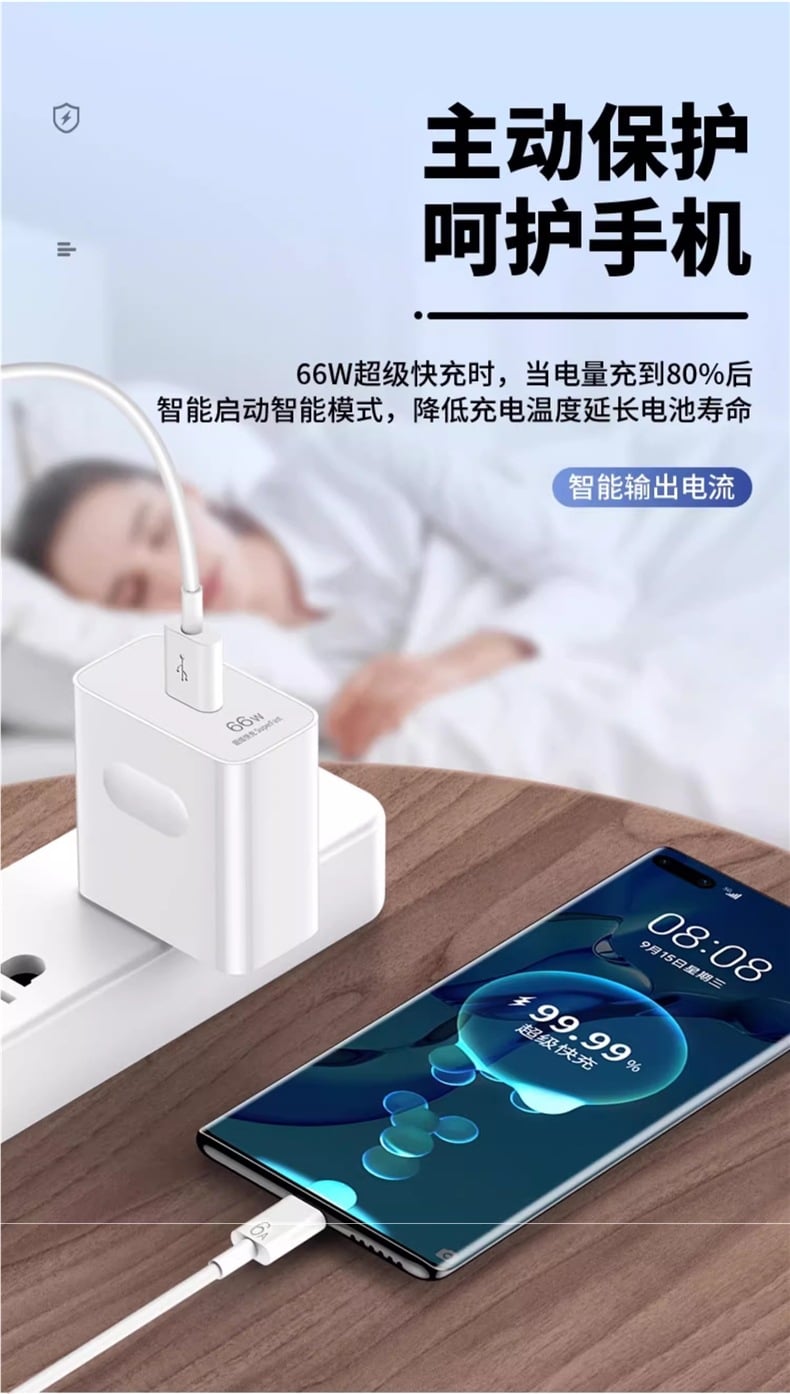 66W Charger with 2m Long 6A Type-C Cable